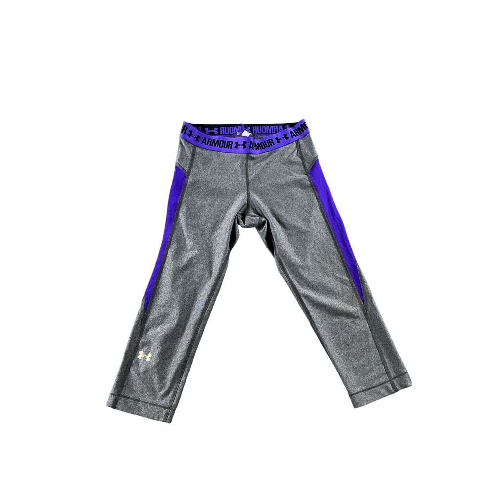 Under Armour HeatGear Gray Purple Cropped Compression Leggings 1271790